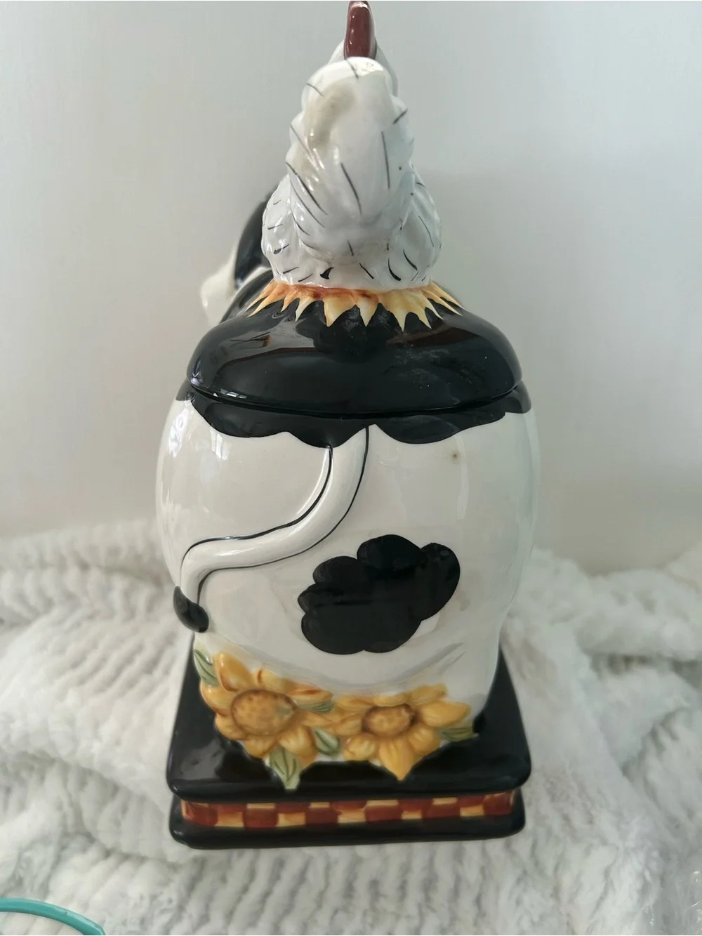 Rare Find Holstein Cow & Rooster Ceramic Cookie Jar - White, Black & Yellow
